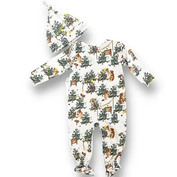 Burt's Bees Baby Mama Bear Christmas Jumpsuit & Knot Top Hat Girls Sz Newborn - Picture 3 of 6